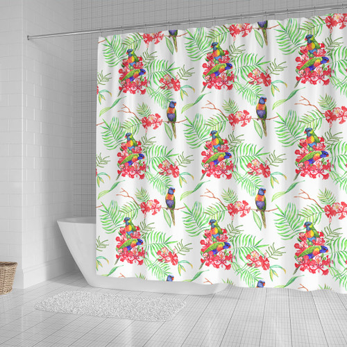 Australia Rainbow Lorikeets Shower Curtain - Rainbow Lorikeets Colorful Tropical Exotic Flowers Shower Curtain