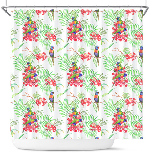 Australia Rainbow Lorikeets Shower Curtain - Rainbow Lorikeets Colorful Tropical Exotic Flowers Shower Curtain