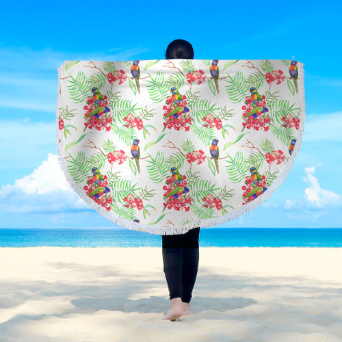 Australia Rainbow Lorikeets Beach Blanket - Rainbow Lorikeets Colorful Tropical Exotic Flowers Beach Blanket Australia Rainbow Lorikeets Beach Blanket - Rainbow Lorikeets Colorful Tropical Exotic Flowers Beach Blanket