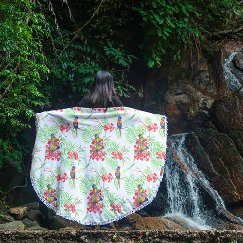 Australia Rainbow Lorikeets Beach Blanket - Rainbow Lorikeets Colorful Tropical Exotic Flowers Beach Blanket Australia Rainbow Lorikeets Beach Blanket - Rainbow Lorikeets Colorful Tropical Exotic Flowers Beach Blanket