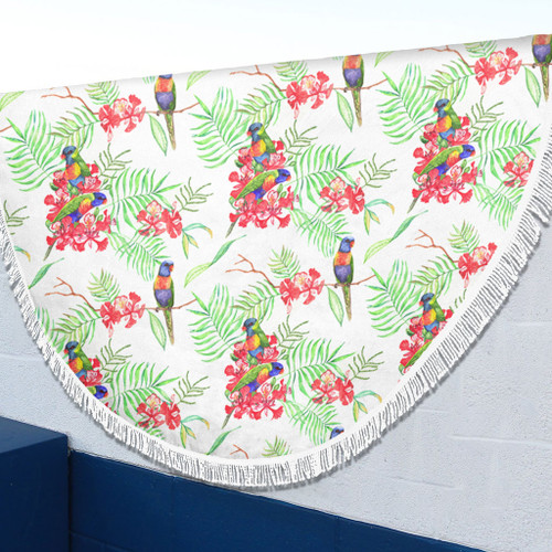 Australia Rainbow Lorikeets Beach Blanket - Rainbow Lorikeets Colorful Tropical Exotic Flowers Beach Blanket Australia Rainbow Lorikeets Beach Blanket - Rainbow Lorikeets Colorful Tropical Exotic Flowers Beach Blanket
