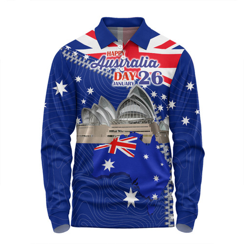 Australia Australia Day Long Sleeve Polo Shirt - Happy Australia Day Long Sleeve Polo Shirt