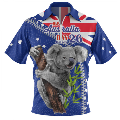 Australia Australia Day Zip Polo Shirt - Koala Happy Australia Day Zip Polo Shirt