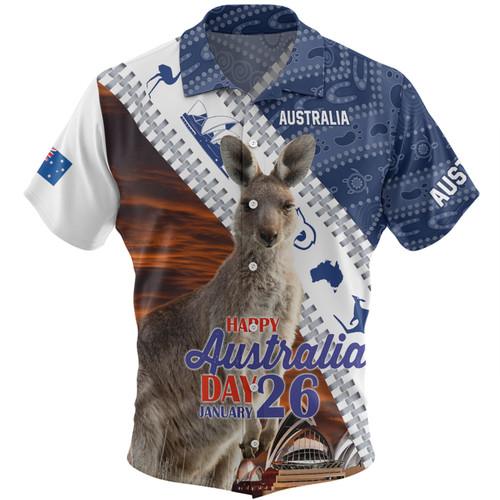 Australia Australia Day Custom Hawaiian Shirt - Kangaroo Happy Australia Day Aboriginal Pattern Hawaiian Shirt