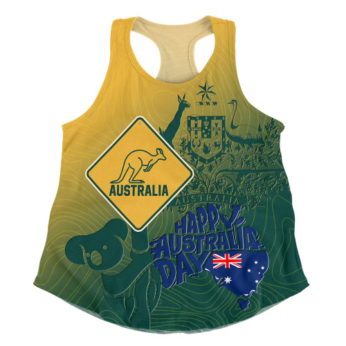 Australia Australia Day Custom Women Racerback Singlet - Australia Coat Of Arms Kangaroo And Koala Sign Women Racerback Singlet