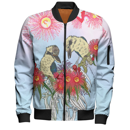 Australia Kookaburra Bomber Jacket - Couple Kookaburra With Eucalyptus Flower Art Bomber Jacket