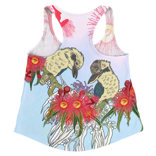 Australia Kookaburra Women Racerback Singlet - Couple Kookaburra With Eucalyptus Flower Art Women Racerback Singlet