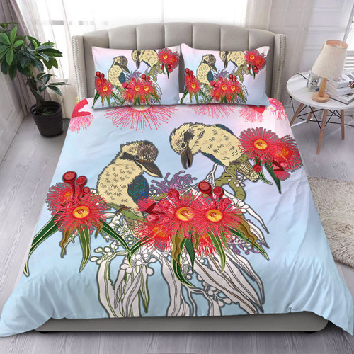 Australia Kookaburra Bedding Set - Couple Kookaburra With Eucalyptus Flower Art Bedding Set