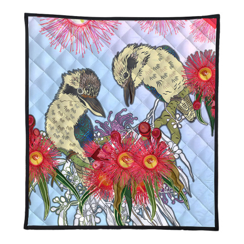 Australia Kookaburra Quilt - Couple Kookaburra With Eucalyptus Flower Art Quilt Australia Kookaburra Quilt - Couple Kookaburra With Eucalyptus Flower Art Quilt