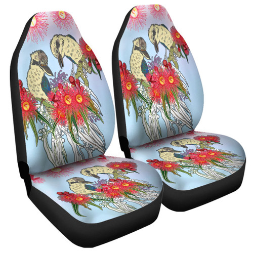Australia Kookaburra Car Seat Cover - Couple Kookaburra With Eucalyptus Flower Art Car Seat Cover