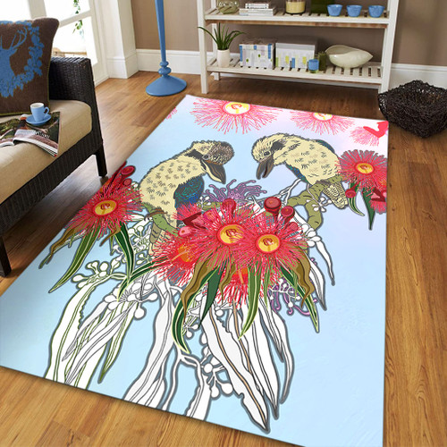 Australia Kookaburra Area Rug - Couple Kookaburra With Eucalyptus Flower Art Area Rug Australia Kookaburra Area Rug - Couple Kookaburra With Eucalyptus Flower Art Area Rug