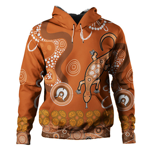 Australia Goanna Aboriginal Hoodie - Indigenous Dot Goanna (Orange) Hoodie