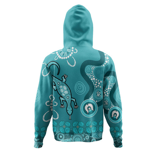 Australia Goanna Aboriginal Hoodie - Indigenous Dot Goanna (Teal Blue) Hoodie Australia Goanna Aboriginal Hoodie - Indigenous Dot Goanna (Teal Blue) Hoodie