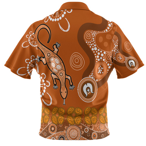 Australia Goanna Aboriginal Polo Shirt - Indigenous Dot Goanna (Orange) Polo Shirt Australia Goanna Aboriginal Polo Shirt - Indigenous Dot Goanna (Orange) Polo Shirt