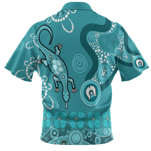 Australia Goanna Aboriginal Polo Shirt - Indigenous Dot Goanna (Teal Blue) Polo Shirt Australia Goanna Aboriginal Polo Shirt - Indigenous Dot Goanna (Teal Blue) Polo Shirt