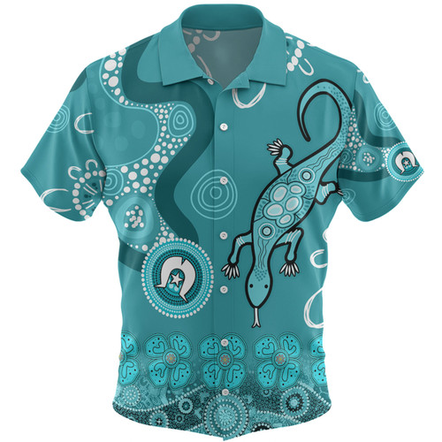 Australia Goanna Aboriginal Hawaiian Shirt - Indigenous Dot Goanna (Teal Blue) Hawaiian Shirt