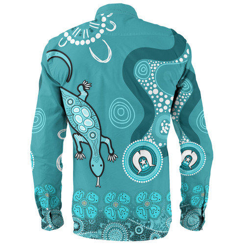 Australia Goanna Aboriginal Long Sleeve Shirt - Indigenous Dot Goanna (Teal Blue) Long Sleeve Shirt Australia Goanna Aboriginal Long Sleeve Shirt - Indigenous Dot Goanna (Teal Blue) Long Sleeve Shirt