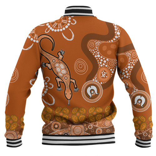 Australia Goanna Aboriginal Baseball Jacket - Indigenous Dot Goanna (Orange) Baseball Jacket Australia Goanna Aboriginal Baseball Jacket - Indigenous Dot Goanna (Orange) Baseball Jacket