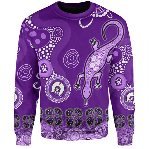 Australia Goanna Aboriginal Sweatshirt - Indigenous Dot Goanna (Purple) Sweatshirt