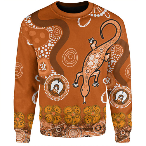 Australia Goanna Aboriginal Sweatshirt - Indigenous Dot Goanna (Orange) Sweatshirt