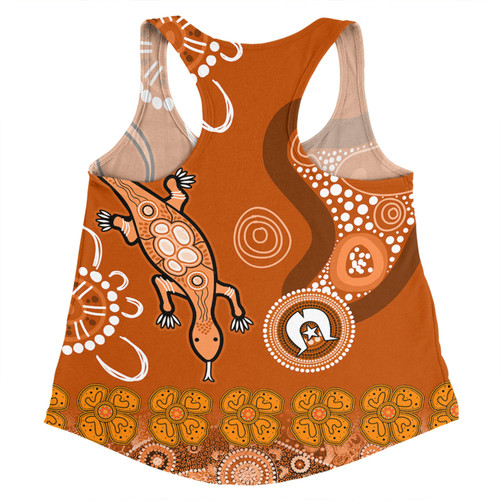 Australia Goanna Aboriginal Women Racerback Singlet - Indigenous Dot Goanna (Orange) Women Racerback Singlet
