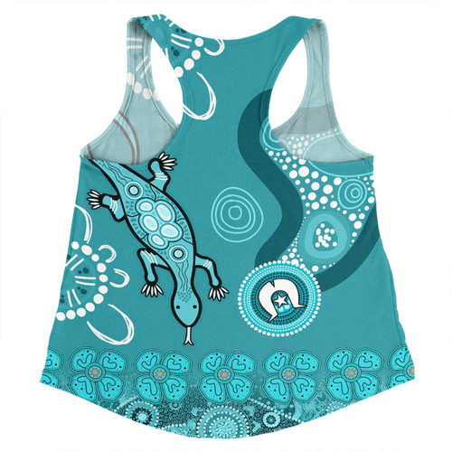 Australia Goanna Aboriginal Women Racerback Singlet - Indigenous Dot Goanna (Teal Blue) Women Racerback Singlet