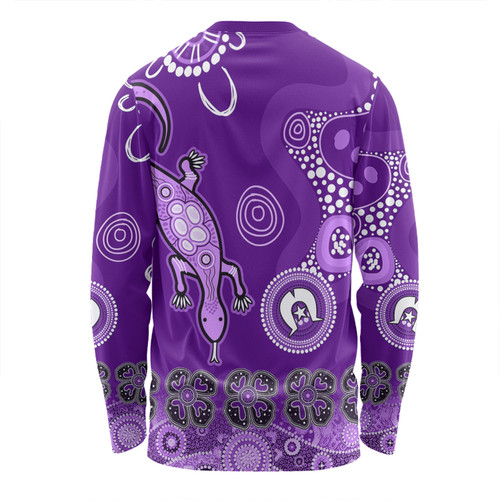 Australia Goanna Aboriginal Long Sleeve T-shirt - Indigenous Dot Goanna (Purple) Long Sleeve T-shirt Australia Goanna Aboriginal Long Sleeve T-shirt - Indigenous Dot Goanna (Purple) Long Sleeve T-shirt