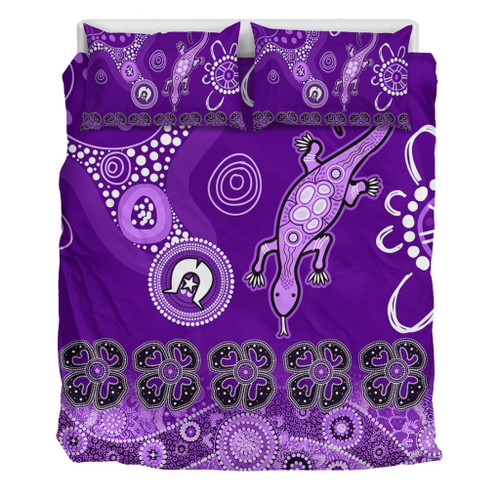 Australia Goanna Aboriginal Bedding Set - Indigenous Dot Goanna (Purple) Bedding Set