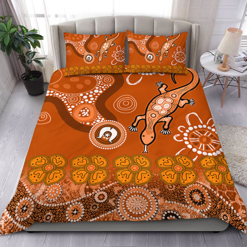 Australia Goanna Aboriginal Bedding Set - Indigenous Dot Goanna (Orange) Bedding Set