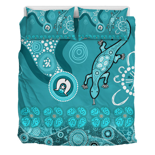 Australia Goanna Aboriginal Bedding Set - Indigenous Dot Goanna (Teal Blue) Bedding Set Australia Goanna Aboriginal Bedding Set - Indigenous Dot Goanna (Teal Blue) Bedding Set