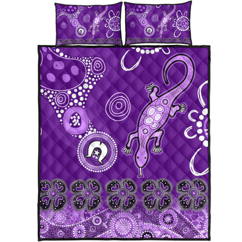 Australia Goanna Aboriginal Quilt Bed Set - Indigenous Dot Goanna (Purple) Quilt Bed Set Australia Goanna Aboriginal Quilt Bed Set - Indigenous Dot Goanna (Purple) Quilt Bed Set