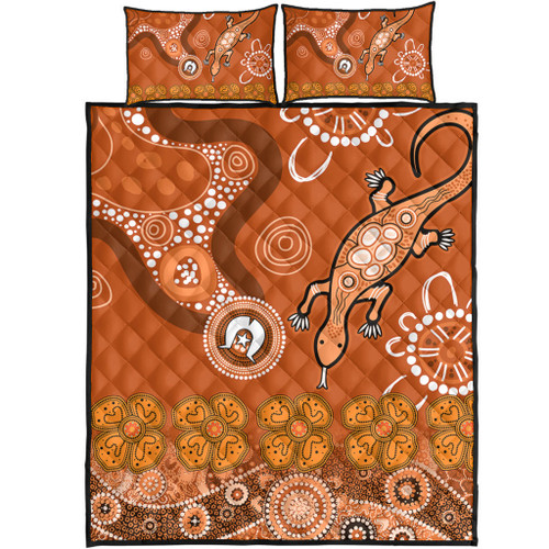 Australia Goanna Aboriginal Quilt Bed Set - Indigenous Dot Goanna (Orange) Quilt Bed Set Australia Goanna Aboriginal Quilt Bed Set - Indigenous Dot Goanna (Orange) Quilt Bed Set
