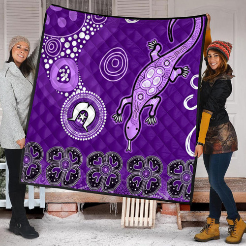 Australia Goanna Aboriginal Quilt - Indigenous Dot Goanna (Purple) Quilt