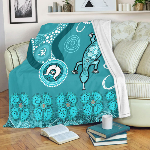 Australia Goanna Aboriginal Blanket - Indigenous Dot Goanna (Teal Blue) Blanket Australia Goanna Aboriginal Blanket - Indigenous Dot Goanna (Teal Blue) Blanket