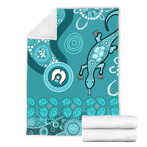 Australia Goanna Aboriginal Blanket - Indigenous Dot Goanna (Teal Blue) Blanket Australia Goanna Aboriginal Blanket - Indigenous Dot Goanna (Teal Blue) Blanket
