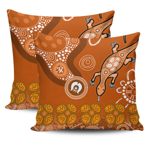 Australia Goanna Aboriginal Pillow Cases - Indigenous Dot Goanna (Orange) Pillow Cases