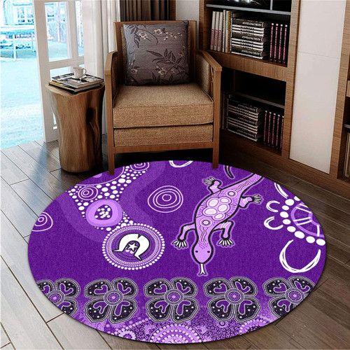 Australia Goanna Aboriginal Round Rug - Indigenous Dot Goanna (Purple) Round Rug Australia Goanna Aboriginal Round Rug - Indigenous Dot Goanna (Purple) Round Rug