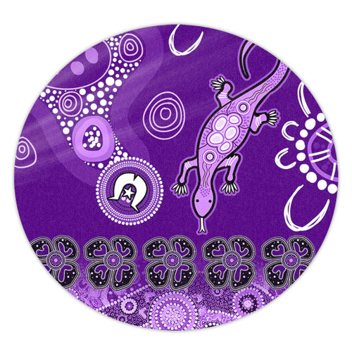 Australia Goanna Aboriginal Round Rug - Indigenous Dot Goanna (Purple) Round Rug Australia Goanna Aboriginal Round Rug - Indigenous Dot Goanna (Purple) Round Rug