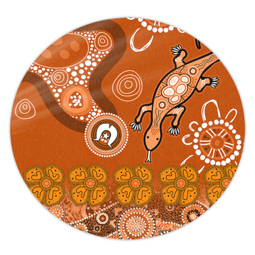 Australia Goanna Aboriginal Round Rug - Indigenous Dot Goanna (Orange) Round Rug Australia Goanna Aboriginal Round Rug - Indigenous Dot Goanna (Orange) Round Rug