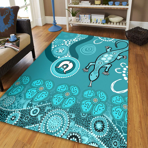 Australia Goanna Aboriginal Area Rug - Indigenous Dot Goanna (Teal Blue) Area Rug Australia Goanna Aboriginal Area Rug - Indigenous Dot Goanna (Teal Blue) Area Rug