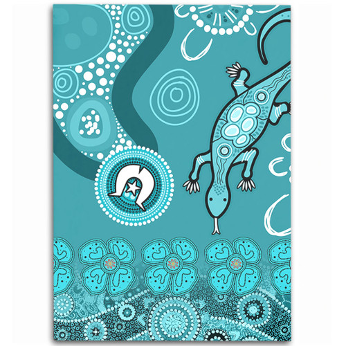 Australia Goanna Aboriginal Area Rug - Indigenous Dot Goanna (Teal Blue) Area Rug Australia Goanna Aboriginal Area Rug - Indigenous Dot Goanna (Teal Blue) Area Rug