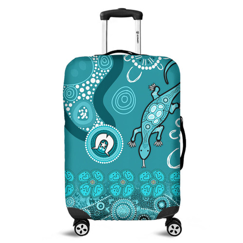 Australia Goanna Aboriginal Luggage Cover - Indigenous Dot Goanna (Teal Blue) Luggage Cover Australia Goanna Aboriginal Luggage Cover - Indigenous Dot Goanna (Teal Blue) Luggage Cover