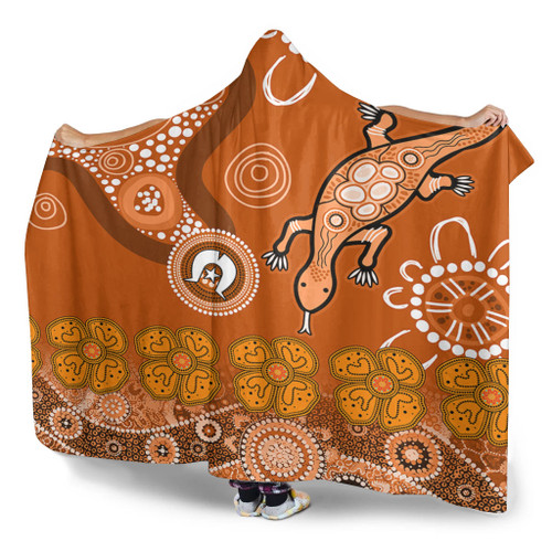 Australia Goanna Aboriginal Hooded Blanket - Indigenous Dot Goanna (Orange) Hooded Blanket Australia Goanna Aboriginal Hooded Blanket - Indigenous Dot Goanna (Orange) Hooded Blanket