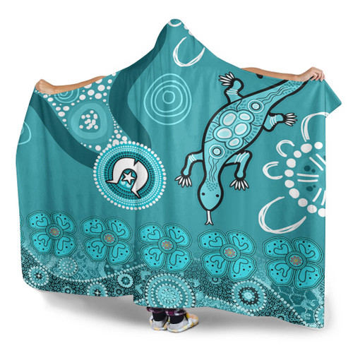 Australia Goanna Aboriginal Hooded Blanket - Indigenous Dot Goanna (Teal Blue) Hooded Blanket Australia Goanna Aboriginal Hooded Blanket - Indigenous Dot Goanna (Teal Blue) Hooded Blanket