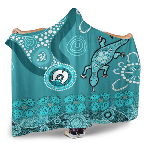 Australia Goanna Aboriginal Hooded Blanket - Indigenous Dot Goanna (Teal Blue) Hooded Blanket Australia Goanna Aboriginal Hooded Blanket - Indigenous Dot Goanna (Teal Blue) Hooded Blanket
