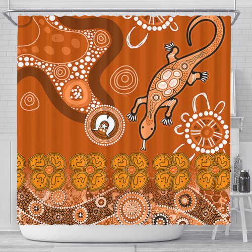 Australia Goanna Aboriginal Shower Curtain - Indigenous Dot Goanna (Orange) Shower Curtain Australia Goanna Aboriginal Shower Curtain - Indigenous Dot Goanna (Orange) Shower Curtain
