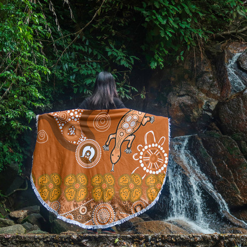 Australia Goanna Aboriginal Beach Blanket - Indigenous Dot Goanna (Orange) Beach Blanket Australia Goanna Aboriginal Beach Blanket - Indigenous Dot Goanna (Orange) Beach Blanket