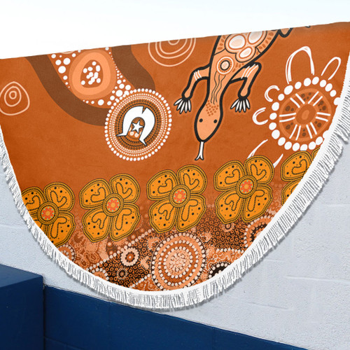Australia Goanna Aboriginal Beach Blanket - Indigenous Dot Goanna (Orange) Beach Blanket Australia Goanna Aboriginal Beach Blanket - Indigenous Dot Goanna (Orange) Beach Blanket