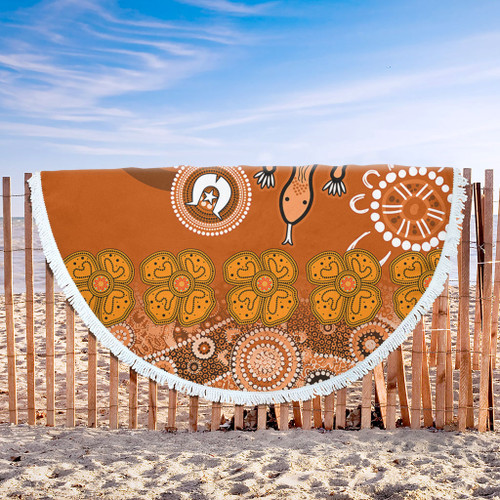 Australia Goanna Aboriginal Beach Blanket - Indigenous Dot Goanna (Orange) Beach Blanket Australia Goanna Aboriginal Beach Blanket - Indigenous Dot Goanna (Orange) Beach Blanket