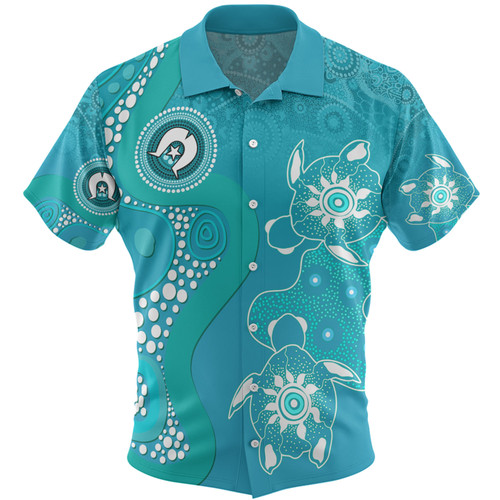 Australia Turtles Aboriginal Hawaiian Shirt - Indigenous Dot Turtles In The Ocean (Sapphire) Hawaiian Shirt
